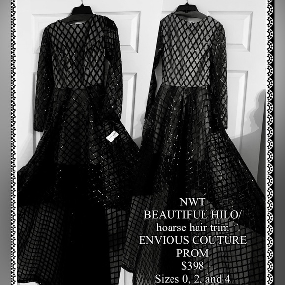 Envious Couture sizes 2, 4 Hoarse Hair Trim Sequin High Low Cocktail - Picture 2 of 2